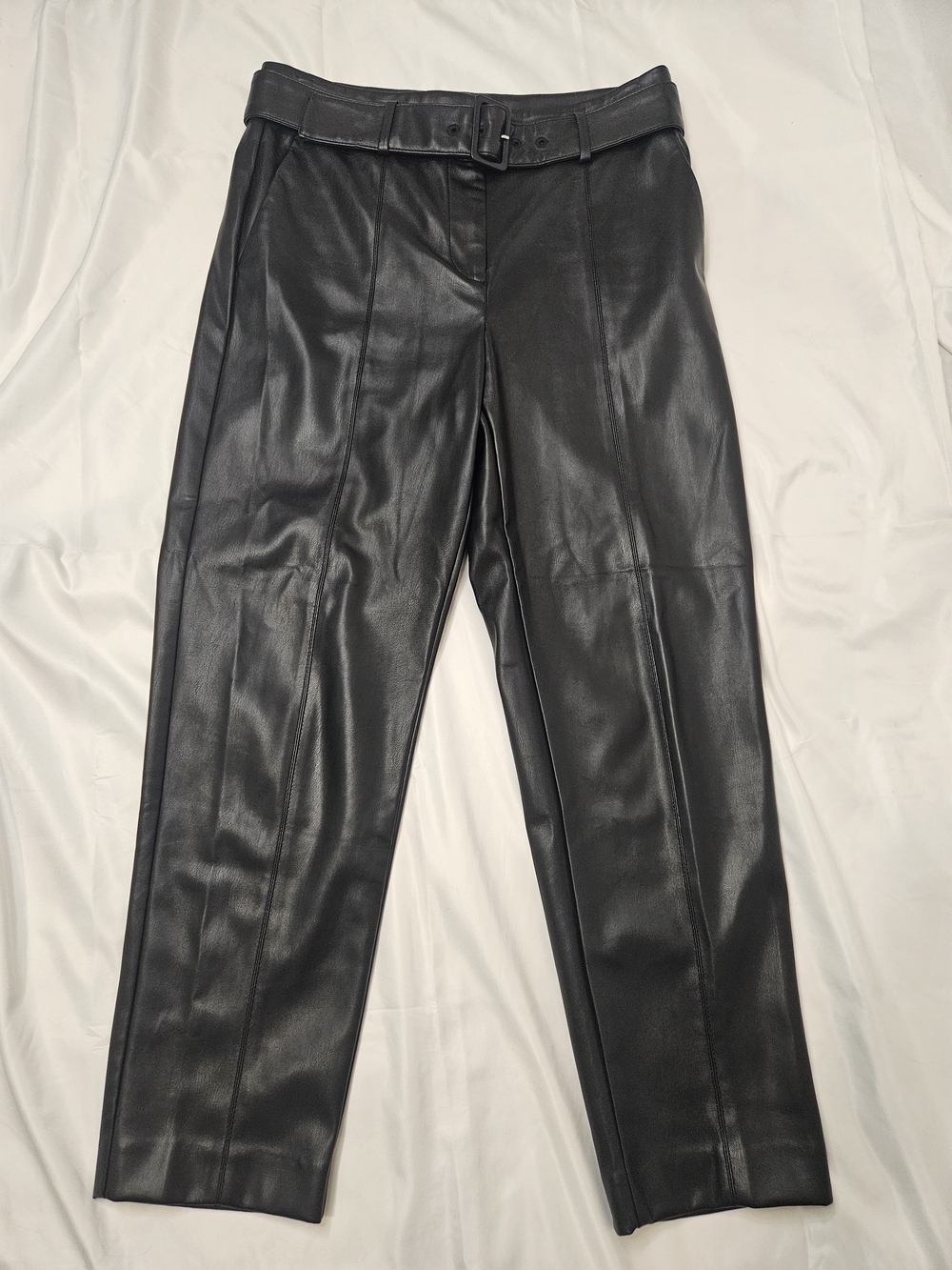 Ann Taylor Black Faux Leather Trousers with Belt Size 8 Business Casual Office